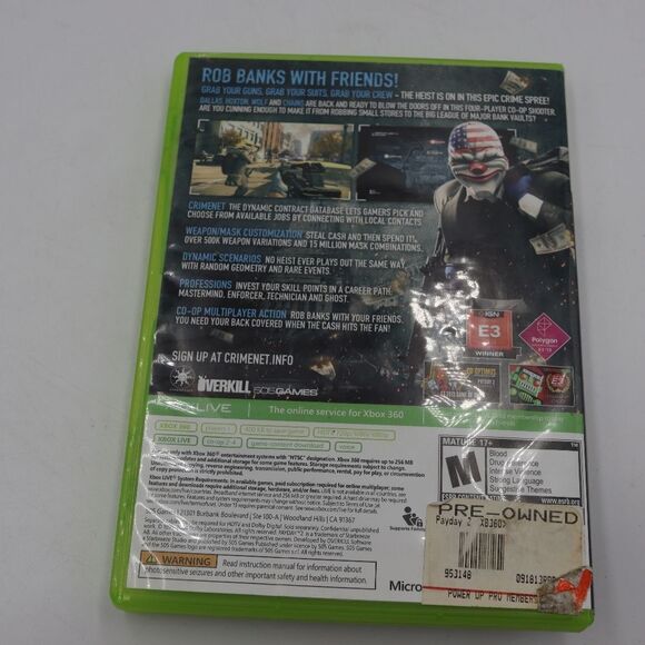 Xbox 360 Payday 2 Video Game Case & Disc - Picture 4 of 4